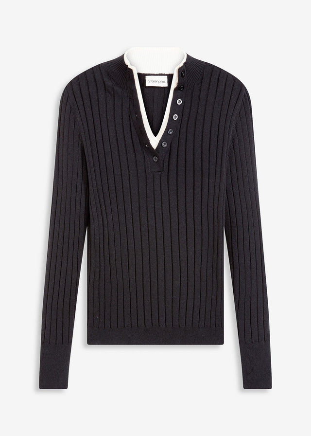 Rebrast fino pleten pulover z viskozo v dvoplastnem videzu