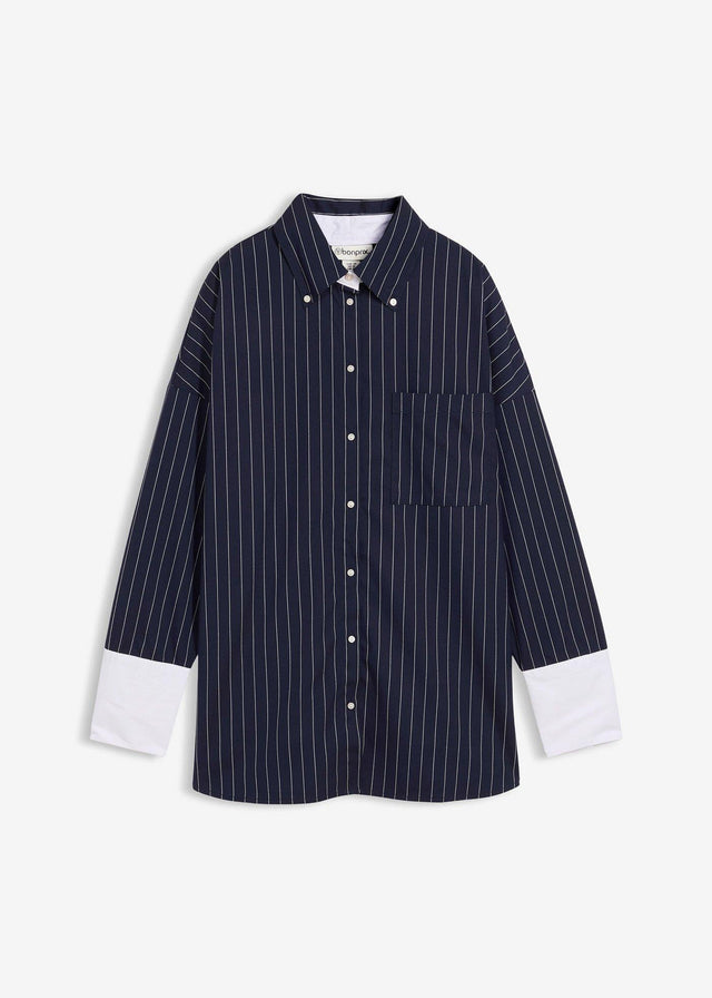 Bluza s tankimi črtami iz viskozne mešanice