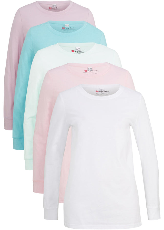 Dolga majica z okroglim izrezom in dolgimi rokavi (5 kosov)