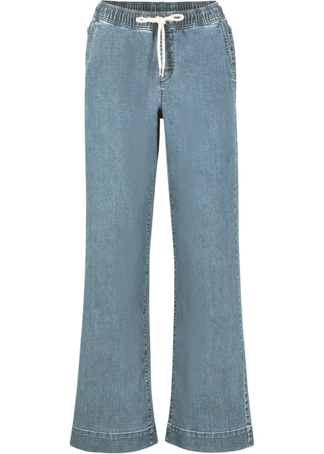 Kavbojke s širokimi hlačnicami s srednje visokim pasom in stretch materialom