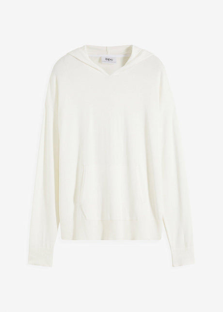 Pletena jopa s kapuco in kengurujskim žepom iz viskozne mešanice