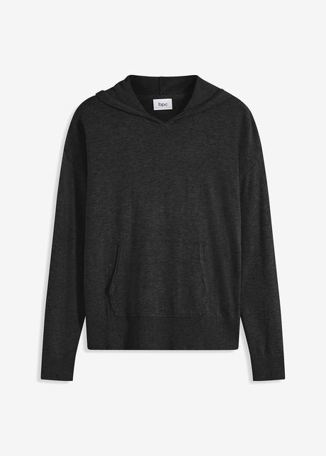 Pletena jopa s kapuco in kengurujskim žepom iz viskozne mešanice