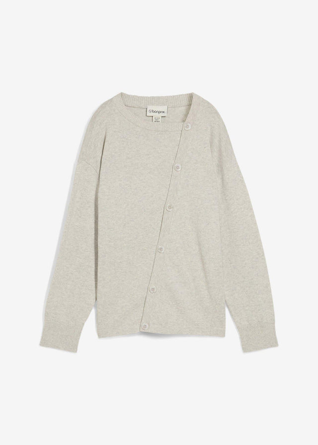 Fino pleten pulover z asimetrično letvijo za zapenjanje z gumbi