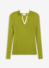 Rebrast fino pleten pulover z viskozo v dvoplastnem videzu